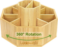 Bamboo Rotating Round Art Supply Organizer, Pencil Holder Desk Organizer with 7 Compartments