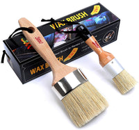 Pincel de pintura de tiza y cera para muebles, pintura o depilación, pintura de leche, cera suave oscura o transparente, decoración del hogar, gabinetes, plantillas y maderas, cerdas naturales, 1 pequeño redondo y 1 gran cepillo ovalado - Arteztik