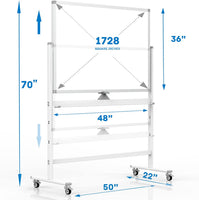 Pizarra blanca móvil de 48 x 36 pulgadas, grande, 360 °, caballete de tablero blanco ajustable con bloqueo de soporte sobre ruedas, magnético de doble cara, para oficina en casa, escuela, 15 páginas, soporte para almohadilla abatible
