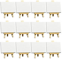 Set de caballetes de lona de 3 x 4 pulgadas de Fixsmith, paquete de 12 unidades, contiene 12 mini lienzos y 12 mini caballetes pequeños, lienzos en blanco estirados y caballetes de madera para pintar, manualidades, dibujo, decoración - Arteztik
