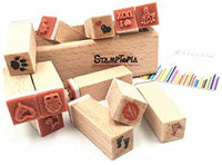 Minijuego de sellos de madera Yansanido, 12 unidades, para hacer bricolaje, con caja de madera - Arteztik

