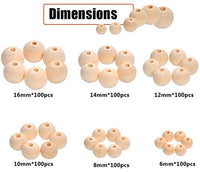 WOWOSS 600 piezas de perlas de madera natural, 6 tamaños sin terminar, cuentas de madera sueltas, cuentas de madera redondas, surtidas, bolas de madera redondas para manualidades, joyería, decoración del hogar, 6/8/10/12/14/0.630 in - Arteztik

