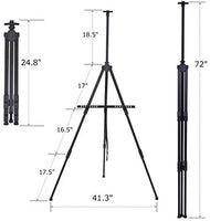 Ohuhu - Caballete para artistas, de 72 pulgadas, para exhibición, trípode de metal de aluminio, caballete de campo con bolsa para tabla/suelo/tablas abatibles, caballete de arte negro, altura ajustable de 25 a 72 pulgadas, suministros de arte escolar - Arteztik
