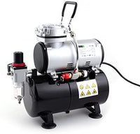 Timbertech Airbrush Kit with Compressor and Paint AS-186K, Airbrush Compressor with 3L Air Tank, Dual Action Gravity Feed Airbrush Gun, 5 Primary Opaque Acrylic Paints, Airbrush Hose (110-120V) - Arteztik
