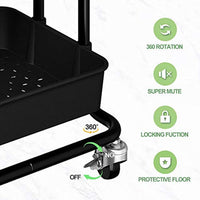 Amazing Force - Carrito de 3 niveles con asa, carrito de metal con cestas de malla y ruedas bloqueables de 360°, organizador de carrito de rodillos y almacenamiento para maquillaje, baño, cocina, oficina, color negro - Arteztik
