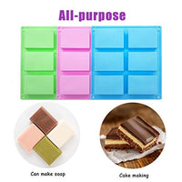 Moldes de silicona para jabón, 6 cavidades rectangulares de silicona para moldes de jabón caseros, molde para tartas, molde de chocolate y bandeja de cubitos de hielo, juego de 3 moldes (azul y verde y rosa). - Arteztik
