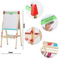 KAVAVO Caballete de madera para niños con letras magnéticas, caballete de pie ajustable, pizarra blanca de dibujo de doble cara, utilizado para la educación temprana. - Arteztik
