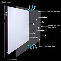 Almohadilla de luz LED A4 con cable USB, cargador de pared USB, bolsa de fieltro de poliéster y clip de almohadilla negra para manualidades y pintura de diamante - Arteztik
