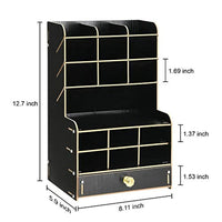 Marbrasse Wooden Pencil Pen Holder, Pen Organizer for Desk, 15 Compartments + Drawer, Desktop Stationary Organizer Caddy, Easy Assembly, Home Office Art Supply Organizer Storage (Black) - Arteztik

