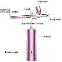 FATUXZ Portable Makeup Airbrush Set with Mini Air Compressor Ink Cup Spray Pen for Tattoo Nail Art Face Paint Cake Deraction Coloring Model(5ML,20ML,40ML Capacity Cup,Pink) - Arteztik
