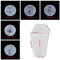 10Pcs Silicone Coffin Box Resin Molds Set Halloween Decoration Casket Resin Casting Molds Bat Owl Skull Hands Pumpkin Spider Shape DIY Mold - Arteztik
