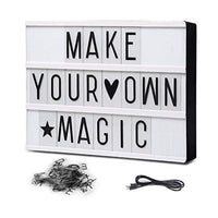 Onerbuy - Caja de luces de cine con luces LED y letras decorativas con símbolos para festivales, cumpleaños, aniversario, boda, motas, tamaño A4 - Arteztik
