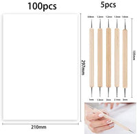 100 unidades de papel de transferencia de carbono con 5 unidades de herramientas para repujado de 11.7 x 8.3 pulgadas, papel de copia para trazar patrón en papel de madera, tela de lona (blanco) - Arteztik
