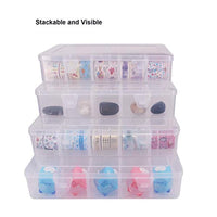 SUITUS 4 unidades 15 grandes compartimentos caja organizadora de plástico para cinta Washi, caja de almacenamiento transparente con divisores ajustables para joyas, manualidades, pegatinas, cuentas, aparejos de pesca (10.8 x 6.5 x 2.2 pulgadas) - Arteztik
