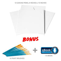 Damisos - Juego de 12 tablas de lienzo para pintura de 7.9 x 9.8 in, para pintura acrílica y óleo para niños principiantes y artistas, juego de pinceles de pintura + libro electrónico con ideas inspiradoras de pintura por Damisos - Arteztik
