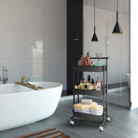 Amazing Force - Carrito de 3 niveles con asa, carrito de metal con cestas de malla y ruedas bloqueables de 360°, organizador de carrito de rodillos y almacenamiento para maquillaje, baño, cocina, oficina, color negro - Arteztik
