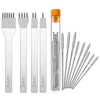 4 piezas de acero blanco 0.118 in 1/2/4/6 dientes DIY cordones costura cincel cuero artesanía con 9 piezas de ojo grande aguja de costura de cuero para proyectos de cuero puncher - Arteztik

