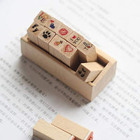 Minijuego de sellos de madera Yansanido, 12 unidades, para hacer bricolaje, con caja de madera - Arteztik
