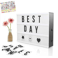 Onerbuy - Caja de luces de cine con luces LED y letras decorativas con símbolos para festivales, cumpleaños, aniversario, boda, motas, tamaño A4 - Arteztik
