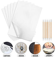 100 unidades de papel de transferencia de carbono con 5 unidades de herramientas para repujado de 11.7 x 8.3 pulgadas, papel de copia para trazar patrón en papel de madera, tela de lona (blanco) - Arteztik
