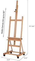 MEEDEN - Caballete de estudio extra grande con marco en H, ajustable inclinable madera de haya maciza, caballete de pintura de caoba con acabado de manchas de caoba, se adapta al lienzo de hasta 92 pulgadas de alto - Arteztik
