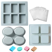 Paquete de 3 moldes para hacer jabón y 50 bolsas de envoltura, 14 cavidades de silicona de grado alimenticio, kit de suministros para hacer jabón, forma mixta, moldes de jabón hechos a mano - Arteztik
