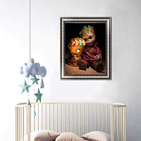 Betionol - Kit de pintura de diamantes 5D para niños y adultos, kit de pintura de diamantes de imitación de cristal de perforación completa por números con el tema de Babby Groot, 12 x 16 pulgadas - Arteztik

