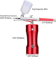 Kit de aerógrafo, aerógrafo inalámbrico de una sola acción recargable mini compresor de aire (rojo) - Arteztik
