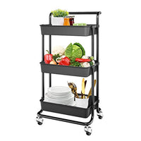 Amazing Force - Carrito de 3 niveles con asa, carrito de metal con cestas de malla y ruedas bloqueables de 360°, organizador de carrito de rodillos y almacenamiento para maquillaje, baño, cocina, oficina, color negro - Arteztik
