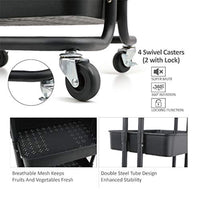 DTK Carrito de 3 niveles con cubierta para almacenamiento, carrito de almacenamiento con asa y ruedas de bloqueo, carrito de cocina con 2 cestas pequeñas y 4 ganchos para baño, oficina, balcón, sala de estar (negro) - Arteztik
