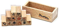 Minijuego de sellos de madera Yansanido, 12 unidades, para hacer bricolaje, con caja de madera - Arteztik
