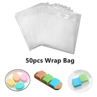 Paquete de 3 moldes para hacer jabón y 50 bolsas de envoltura, 14 cavidades de silicona de grado alimenticio, kit de suministros para hacer jabón, forma mixta, moldes de jabón hechos a mano - Arteztik
