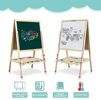 LingXiStudio - Caballete de madera todo en uno para niños con rollo de papel de doble cara para pizarra blanca, accesorios magnéticos - Arteztik
