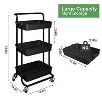 Amazing Force - Carrito de 3 niveles con asa, carrito de metal con cestas de malla y ruedas bloqueables de 360°, organizador de carrito de rodillos y almacenamiento para maquillaje, baño, cocina, oficina, color negro - Arteztik
