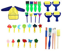 Juego de 31 pinceles para niños de aprendizaje temprano con esponja para dibujar pintura para manualidades y manualidades para niños pequeños, varios diseños, pinceles de espuma de pintura, delantal impermeable para pintura artística con bolsillo - Arteztik
