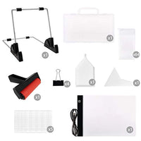 Outuxed - Almohadilla de luz LED A4 para pintura de diamantes, incluye 64 cajas de pintura de diamantes, soporte para soporte, clips, rodillo de pintura de diamante y herramientas de pintura de diamante - Arteztik
