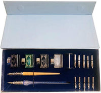 Daveliou - Juego de bolígrafos de caligrafía, 17 piezas, cristal azul y bolígrafos de madera, 10 plumas y 4 tintas, control superior - Arteztik
