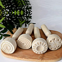 Juego de sellos de arcilla de madera de OwnMy, sellos de madera, mango de madera, herramientas de cerámica con mango de madera, juego de 4 patrones de arcilla - Arteztik
