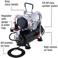 Master Airbrush 1/5 HP Cool Runner II Dual Fan Tank Air Compressor Kit Model TC-326T - Professional Single-Piston with 2 Cooling Fans, Runs Longer Without Overheating - Regulator Water Trap, Holder - Arteztik
