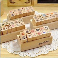 Minijuego de sellos de madera Yansanido, 12 unidades, para hacer bricolaje, con caja de madera - Arteztik
