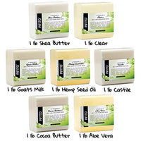 Pifito Melt and Pour Soap Base Sampler (7 lbs) │ Surtido de 7 bases (1lb ea) │ Aceite de semilla de cáñamo, transparente, aloe vera, leche de cabras, manteca de cacao, manteca de karité, castilla │ Suministros de fabricación de jabón de glicerina - Arteztik
