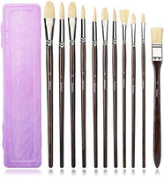 Fuumuui - Juego de 11 pinceles profesionales 100% naturales para pintura al óleo de gouache acrílico, cerdas de cerdas de cerdo de cerdo puro con una caja de transporte (amarillo) - Arteztik
