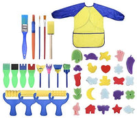 Juego de 31 pinceles para niños de aprendizaje temprano con esponja para dibujar pintura para manualidades y manualidades para niños pequeños, varios diseños, pinceles de espuma de pintura, delantal impermeable para pintura artística con bolsillo - Arteztik
