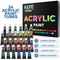 KEFF Creations Juego de pinceles de pintura acrílica, 15 pinceles de artista premium, juego de 24 pinturas acrílicas, kit de pinceles para lienzo, madera, tela, gran juego de suministros de pintura para adultos y niños - Arteztik
