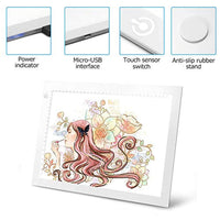 A4 Brillo regulable LED Artcraft caja de luz Tracer Slim Light Pad Tableta portátil, ME456 Cable de alimentación USB Copia Tablero de dibujo Tabla de rastreo para artistas Diseño, Animación, Boceto (Blanco) - Arteztik
