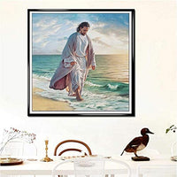 Kit de pintura de diamante 5D para adultos y niños, NYEBS 5D DIY pintura de diamante taladro redondo completo Jesús está caminando en la playa bordado de diamantes de imitación para decoración de pared 16 x 16 pulgadas (taladro completo) - Arteztik
