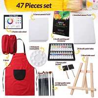 Juego de pintura acrílica RISEBRITE para niños, 47 piezas, incluye pintura no tóxica, caballete de mesa, pinceles de pintura, lienzo, almohadilla de pintura y más suministros de arte para niños - Arteztik
