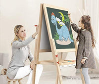 KAVAVO Caballete de madera para niños con letras magnéticas, caballete de pie ajustable, pizarra blanca de dibujo de doble cara, utilizado para la educación temprana. - Arteztik
