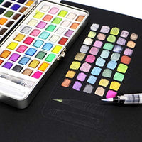 Seamiart - Juego de 50 pinturas de acuarela sólidas para adultos, niños, artista, pigmento, acuarela, kit de regalo con pincel de pintura, caja de lata de viaje 2020 - Arteztik
