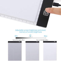 A4 Ultra-Thin Portable LED Light Box Trace Adjustable Light Pad USB Powered with Felt Bag and Clips for Artists Drawing 5D DIY Diamond Painting Craft Weeding Sketching and Animation Design - Arteztik
